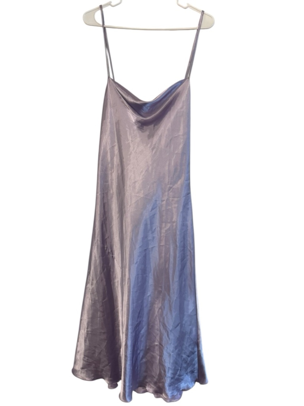 Jump Iridescent Silver-Gray Satin Cowl Slip Dress